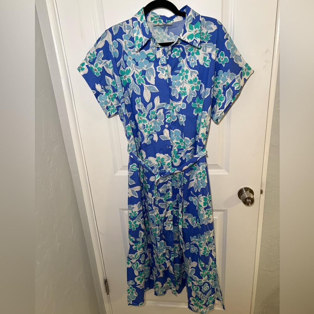 Mo-Ka by Santa Fe Apparel Vibrant Floral Maxi Dress in Blue and Green Size L GUC